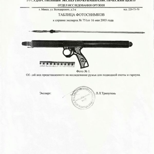 СПРАВКА ЭКСПЕРТА N751 "ОНОСИТСЯ ЛИ К КАТЕГОРИИ ОРУЖИЕ" 1