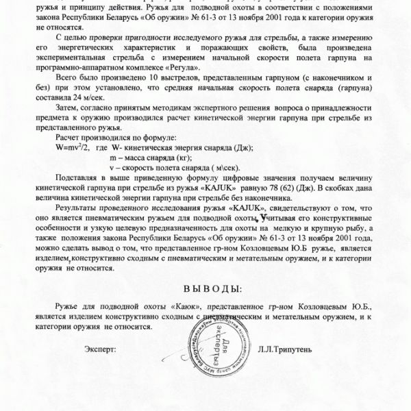 СПРАВКА ЭКСПЕРТА N751 "ОНОСИТСЯ ЛИ К КАТЕГОРИИ ОРУЖИЕ" 3